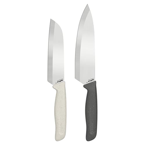 Zyliss Juego de Cuchillos de Cocina Clásico 2 Piezas, Cuchillo Santoku y Chef, Acero Inoxidable, Hoja Afilada, Mango Ergonómico, Cortar Carne, Pescado y Verduras, Incluye Protectores de Hojas