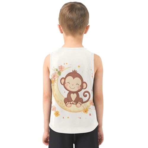 Monkey Flowers Beige Boys Tank Tops Quik Dry Toddler Tank Top Undershirts T-Shirts for Summer,3T3
