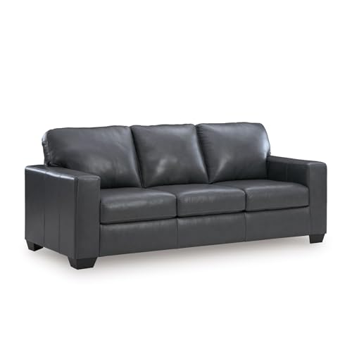 Image of Signature Design by Ashley Bolsena Contemporary Leather Match Sofa Sleeper with Loose Seat Cushions and Bi-Fold Memory Foam Mattress, Queen, Gray