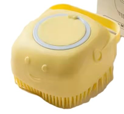 Pet Bath Massage Brush Puppy Dog Cat Grooming Soft soap dispensing (YELLOW)