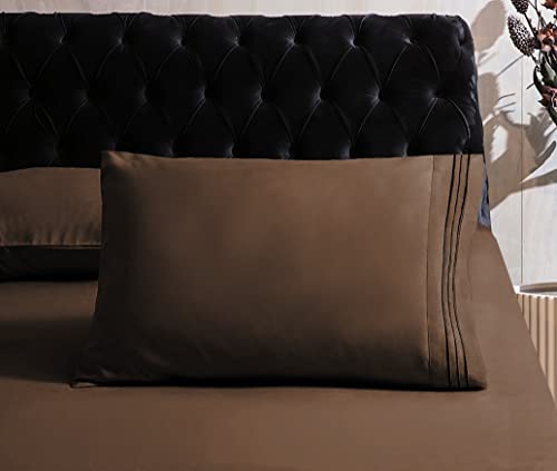 Image of Mocassi Hotel Luxury 1800 Thread Count Bedding Pillowcases King Size Set of 2 - Pillow Covers - Pillow Protector - Cooling Pillowcases (Set of 2 King Size 20 inch x 40 inch, Brown)
