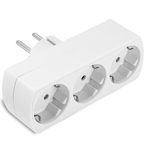 Zelkan Ladron Enchufe con 3 Tomas de Corriente en Horizontal - Regletas Enchufes - Regleta con Enchufe Multiple para Pared sin Cable - Base enchufes Multiple - Blanco