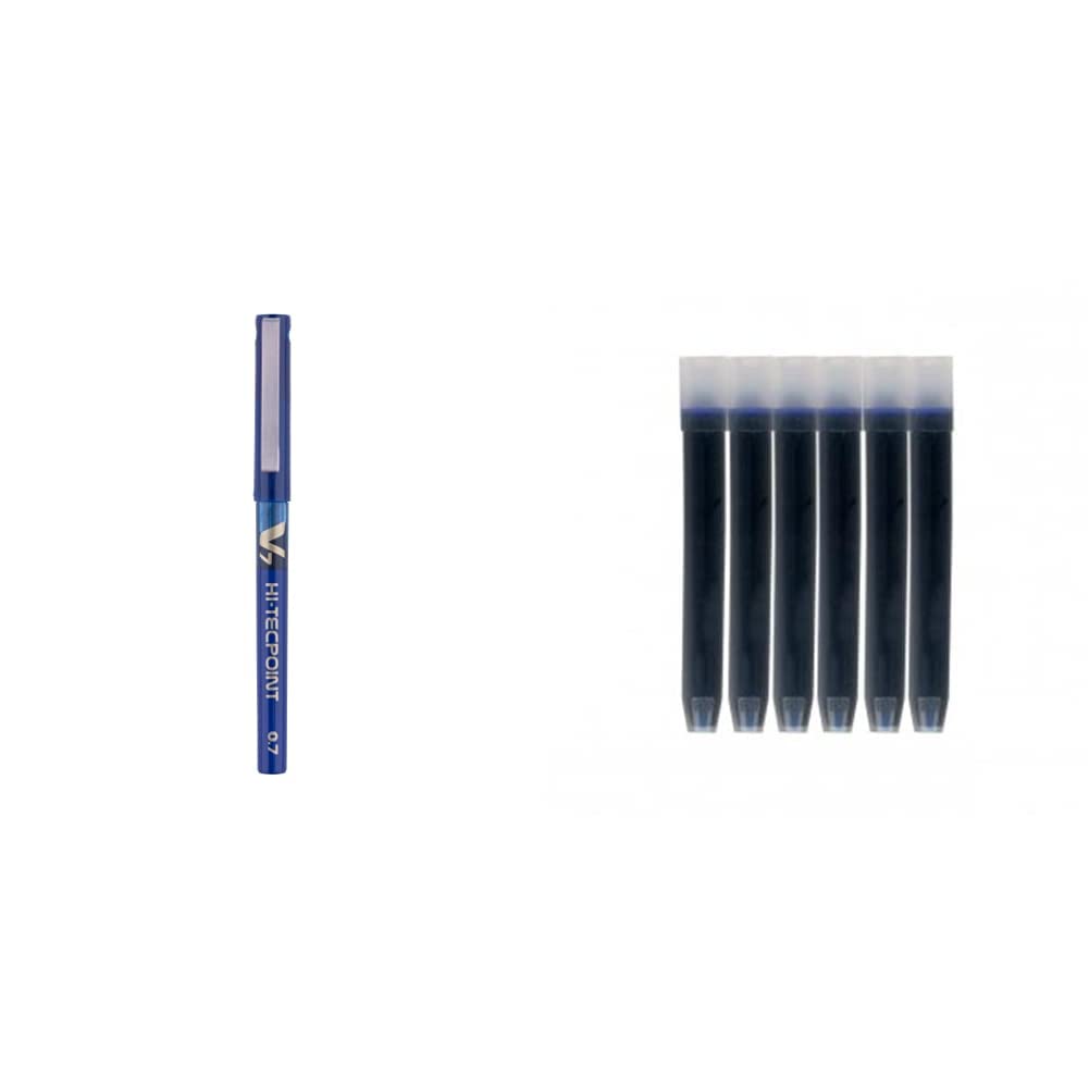 Pilot V7 Liquid Ink Roller Ball Pen - Blue Body, Blue Ink (Pack Of 3) & Pilot Ink Cartridges -Blue(Pack Of 6)