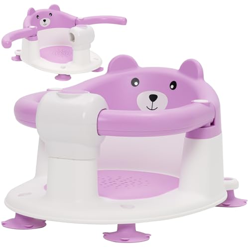 Baby Bath Seat Baby Shower Chair with Non-Slip Suction Cup Portable Babies Bathtub Seat Support for Sit Up Bathing Suitable for 6-24 Months Infant Child Toddlers(Purple)