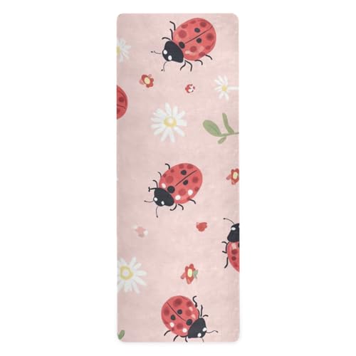 PaChyLuu Lady Bugs on Pink Yoga Mat Non-Slip Eco-Friendly Exercise Fitness Mat for Yoga Pilates and Floor Workouts for Women & Men, 71 x 26 in