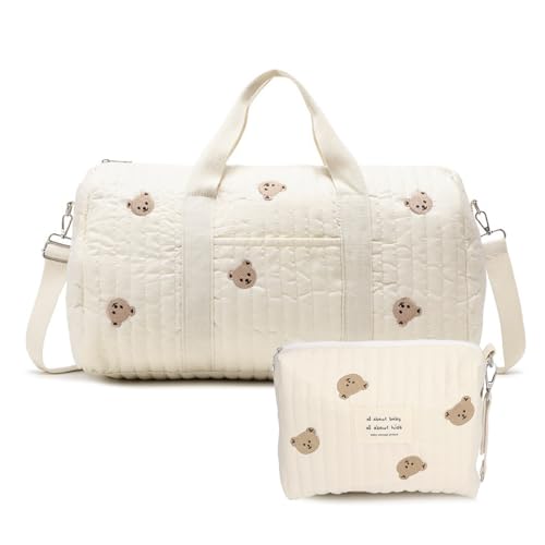 Bolso cambiador de bebé con tierno bordado de oso ideal para paseos en cochecito
