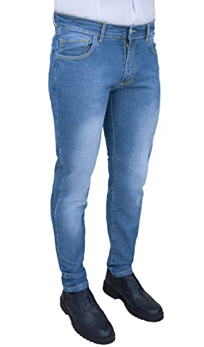 Pantalon slim fit homme en denim bleu lavé avec coupe sartoriale ajustable