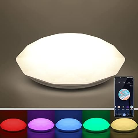YAKii Smart LED Ceiling Light,12 Inch 24W Flush Mount,Cold White to Warm White Light Adjustable RGB Color Changing Sync with Music,for Bedroom Living Room Study Cover