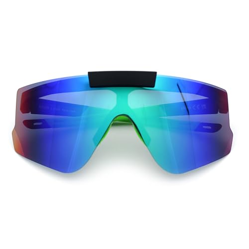 Image of SA106 Polarized Mens Flip Up Rimless Oversized Shield Plastic Sport Sunglasses