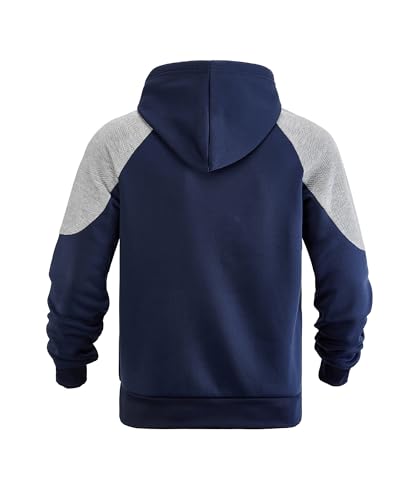 Pullover Hoodies for Men Midweight Loose Patchwork Long Sleeve Hooded Sweatshirt with Pocket3
