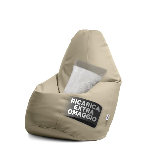 Avalon - Pouf Poltrona Sacco Grande in Similpelle Jazz, Puffo per Sedersi Ergonomico da Interno, Pouf a Sacco Impermeabile, Comoda Poltrona a Sacco Moderna, Made in Italy(80x80x125cm-Tortora)