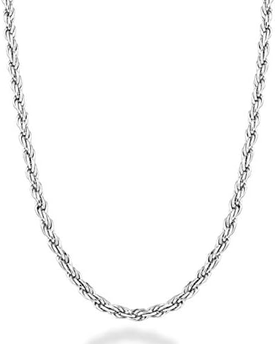 Miabella Solid 925 Sterling Silver Italian 2mm, 3mm Diamond-Cut Braided Rope Chain Necklace for Men Women Made in Italy