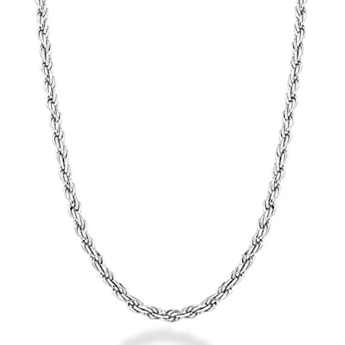 Miabella Solid 925 Sterling Silver Italian 2mm, 3mm Diamond-Cut Braided Rope Chain Necklace for Men Women Made in Italy