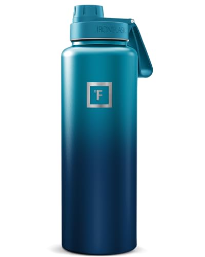 Image of IRON FLASK Camping & Hiking Hydration Flask with Spout, Wide Mouth Insulated Stainless Steel Sports Water Bottle - Dark Night 40 oz - Spout (1 Lid)