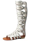 Minishion Womens Gladiator Sandals Flat Knee High Summer Dress Boots with Zip TM001 White US 10