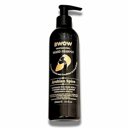 Beard & Moustache Cleanser Conditioner with Argan Almond Oil Exotic Sandalwood & Vanilla Gently Washes Beard Odour Softens Hair Cleanses Skin Vegan Natural Hydrating Shaving & Grooming 250ml