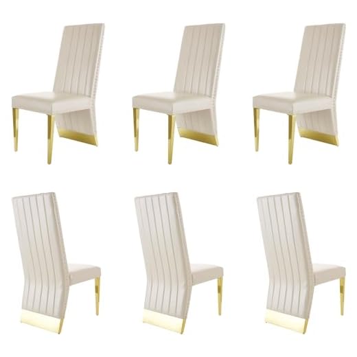 Anewsun Dining Chairs, White Faux Leather Upholstered Dining Chair with Nailhead Trims, Gold Dining Room Chairs Set of 6
