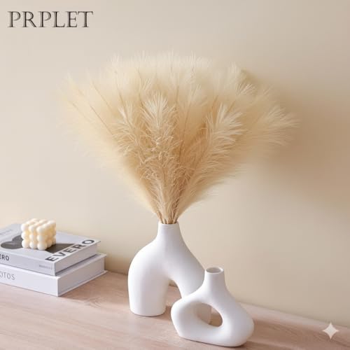 Image of Faux Pampas Grass - 24 Pcs Small Artificial Flowers for Living Room Home Office and Wedding Decoration (Beige)