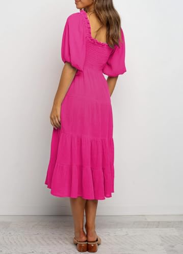 Image of R.Vivimos Women's Summer Cotton Lantern Sleeves Ruffled Off Shoulder A-Line Midi Dresses