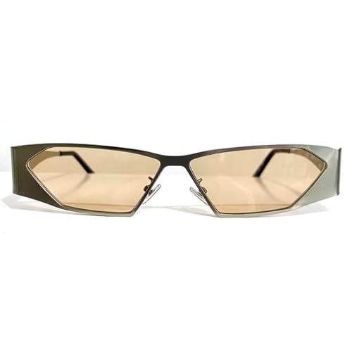 Retro Rectangle Sunglasses For Women Trendy Y2K Small Square Sun Glasses Vintage Narrow Gold Frame Champagne Eyewear