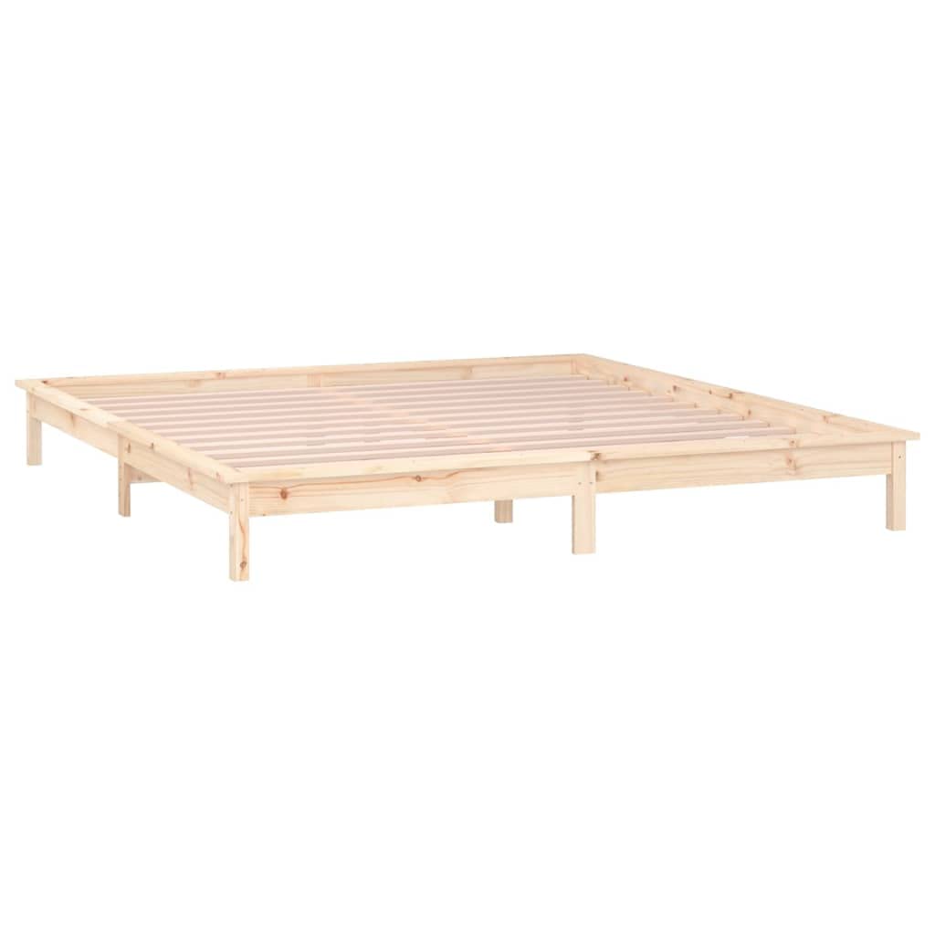 Lite drewno sosnowe z kolorowym LED Stelaż listwowy brąz 180x200 cm | Rama łóżka z LED 180x200 cm Super King lite drewno sosnowe RGB podświetlenie