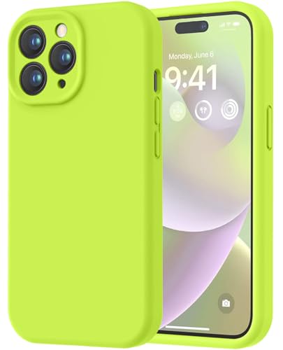 Image of LOVE 3000 Designed for iPhone 14 Pro Case, Premium Silicone with [Soft Anti-Scratch Microfiber Lining] Shockproof Protective Phone Case for Men Women Girls 6.1 inch, Fluorescent Green