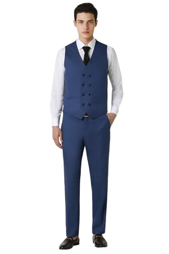 Image of Men Navy Check Slim Fit Wedding Three Piece Suit