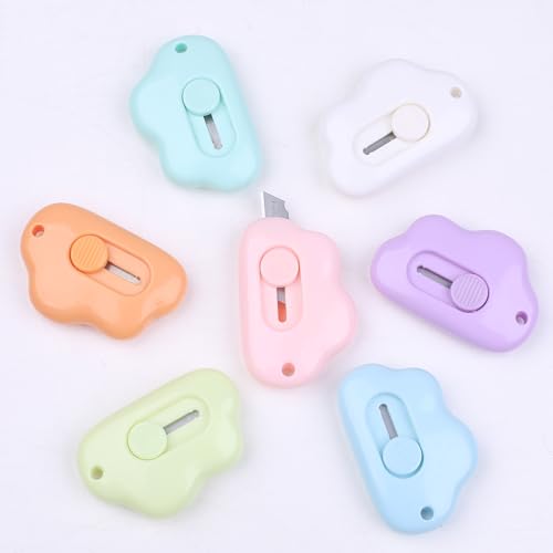 Mini Adorable CloudOpener Utility KnifeCloud Box CutterRetractable LetterOpener a knife withfor Box LetterEnvelope, 7 ColorsCourier knives