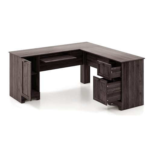 CASART L-shaped Computer Desk, 170cm Reversible Corner Desk with Drawers, Cabinet & Keyboard Tray, Modern Office Desk Wooden PC Laptop Table for Home Office Bedroom (Dark Brown)