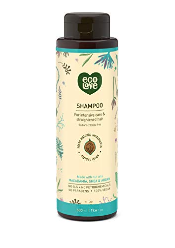 ecoLove - Natural and Organic Conditioner for Straightened Hair, Dry Damaged Hair and Coarse Hair - Organic Moroccan Argan Oil, Macadamia Oil, and Shea Oil - Free from Sodium Chloride and SLS - Vegan and Cruelty-Free Conditioner, 17.6 ozâ€¦