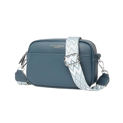 Eiyye Bolsa tiracolo de couro genuíno para mulheres com alça larga pequena bolsa de ombro com zíper superior, bolsa tiracolo elegante para câmera para viagens diárias, trabalho e passeios (azul)