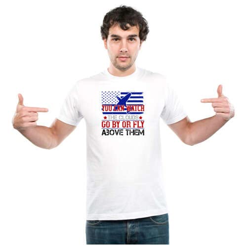 UDNAG Unisex Round Neck Graphic 'Airforce | You can Watch The Clouds go by or Fly Above Them' Polyester T-Shirt White [Size XXS/34in to 7XL/56in]