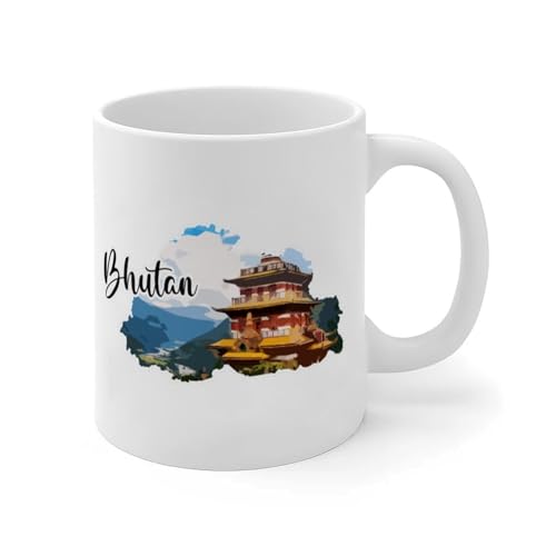 Wodevor Mug Bhoutan avec image d'horizon blanc - Tasse à café et thé en céramique brillante - Pour pendaison de crémaillère, fête des mères, fête des pères, anniversaire - 325 ml