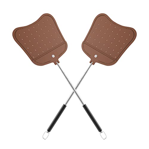 2Pack Leather Fly Swatter Telescopic Fly Swatters Extendable Flyswatter