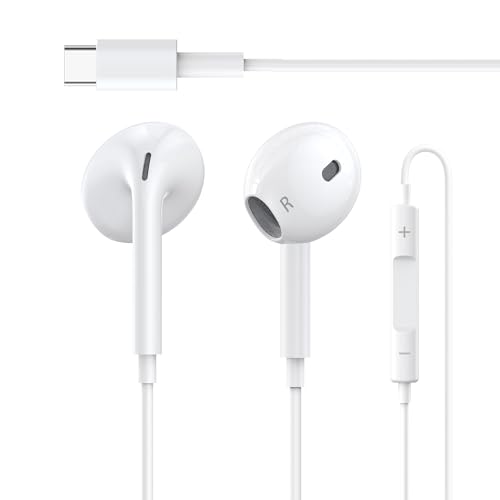 Auriculares USB C, auriculares tipo C, auriculares intraurales con cable con micrófono y control de volumen, auriculares estéreo USB C de alta fidelidad, compatibles con iPhone 15, Samsung S23, iPad