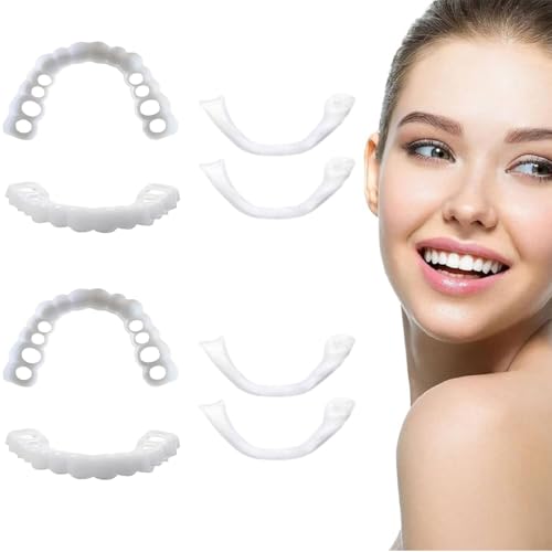 JHAZUN Dentaduras Postizas Instantáneas, Ajuste Cómodo y Seguro para una Sonrisa Confiada, Prótesis Dentales Temporales Superiores e Inferiores para Cubrir Dientes Dañados o Ausentes