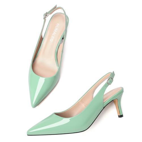 Image of NUMALEO Slingback Heels for Women Pointed Close Toe Kitten Heels Patent Pumps Dress Party Comfy Heeled Sandals Stiletto 2.5 Inch Dress Shoes