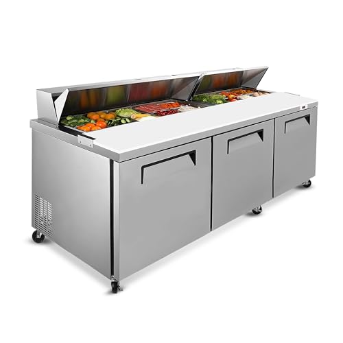 72'W Commercial Sandwich Prep Table Refrigerator - Stainless Steel Door with 18 Pans, 22 Cu.Ft Capacity, Auto Defrost, Digital Temperature Control for Restaurants, Delis, Catering & Convenience Stores