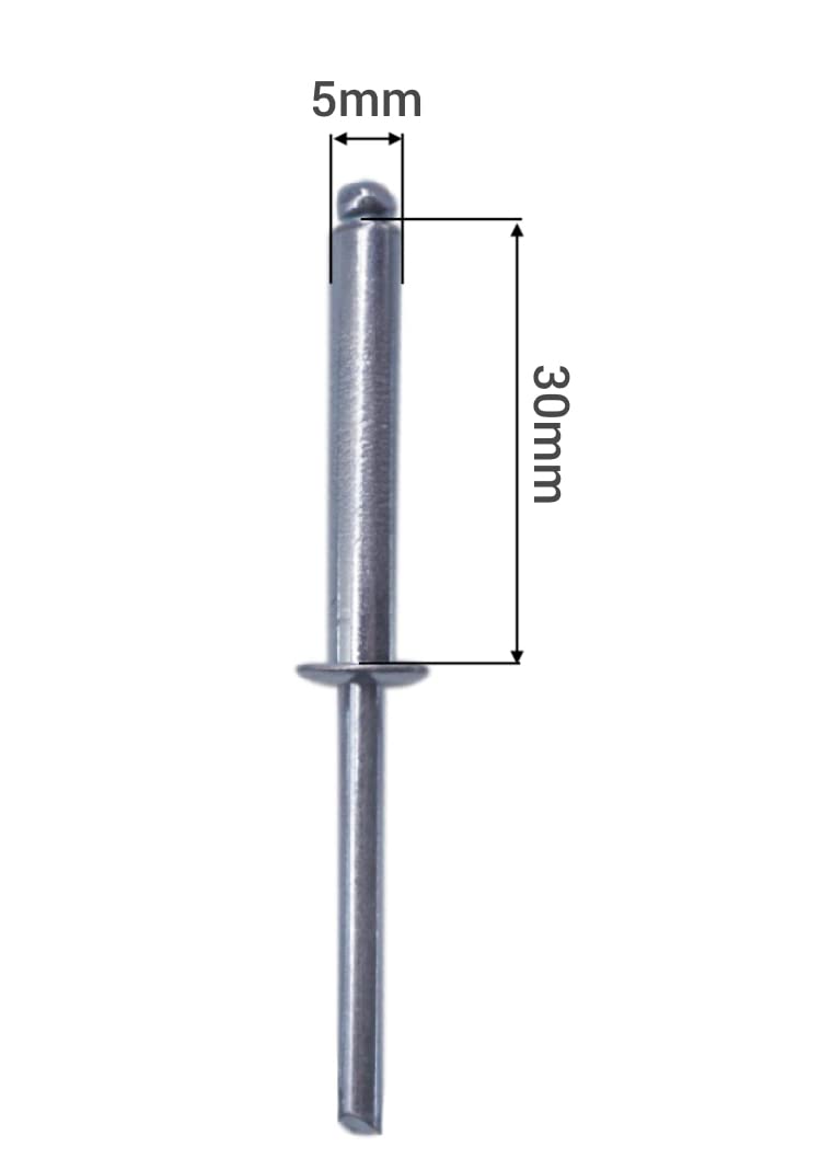 (Pack of 250 pcs) Blind Rivets 5.0 x 30 mm, Open Dome Head, Pop Rivets, DIN 7337, Steel Rivet and Steel Mandrel (250, 5.0 x 30 mm) - Image 3