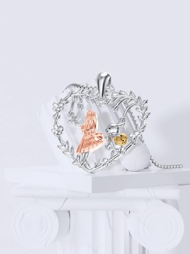 Dorunmo Alice In Pendant Necklace Sterling Silver Tree of Life Wonderland Cat Necklace Birthday Christmas Alice Jewelry Gifts for Women2