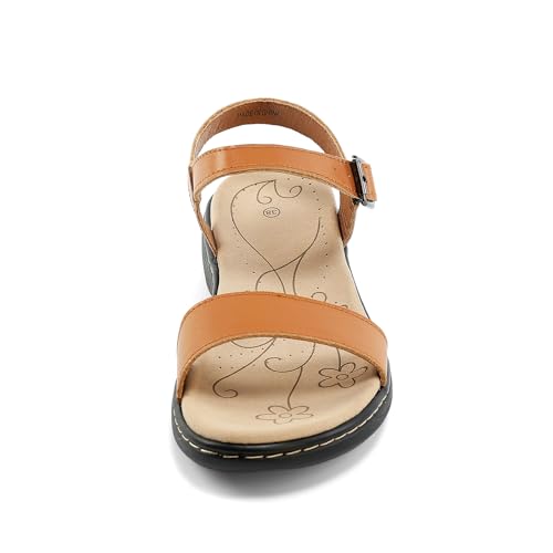 Image of Women's Classic Flat Sandals Leather Open Toes Memory Foam One Band Ankle Strap Adjustable Slip On Shoes