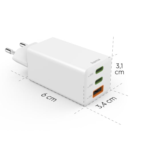 Cargador Mini Hama 65W con 2 USB-C y 1 USB-A Blanco para Pared 3