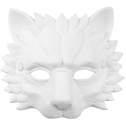 Image of 3D Lion Mask White Pu Foam Masquerade Mask for Parties Adjustable Head Strap Comfortable Fit Animal Costume Accessory