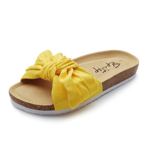 Image of PepStep Slide Sandals for Women or Ladies Dressy Summer Casual, Cute Bow Tie Knot On Top Strap, Comfy Slip On Cork Foot Bed