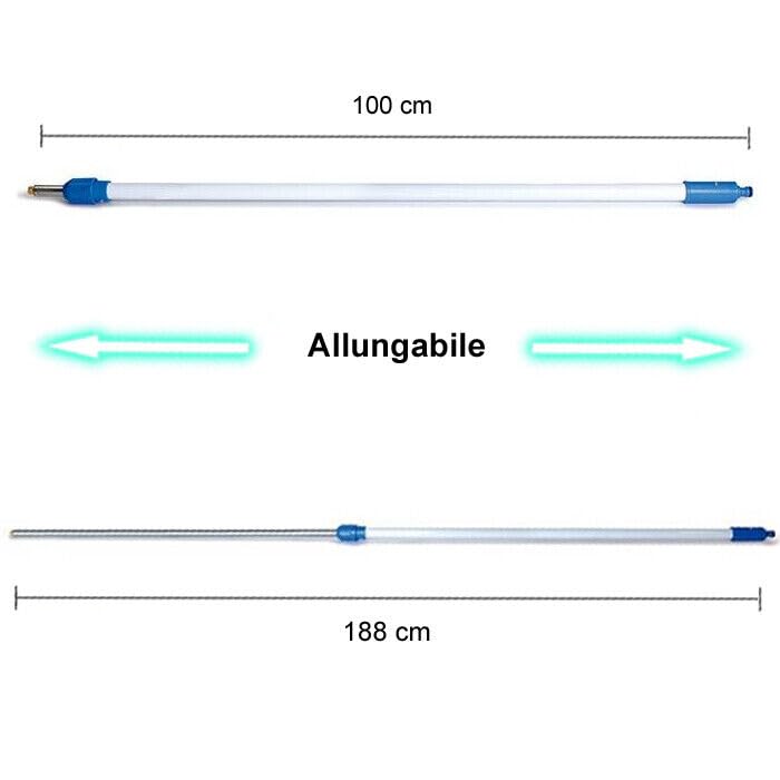 Spazzolone per Lavaggio Pannelli Fotovoltaici, Scopa Telescopica Antigraffio per Pannelli Solari, Spazzola in Nylon, Asta con Tubo ad Innesto Rapido Allungabile Fino a 1.88 Metri, Spazzola 24x10 cm