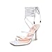 GENSHUO Damen High Heel Sandale Stiletto Schnürsandalen Sexy Eckige Zehen High Heel Riemchensandalen mit Zehenring Stiletto Riemchen Sandaletten Zehentrenner Weiß Größe 42 EU