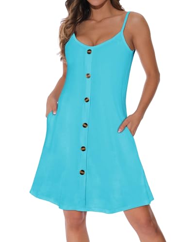 Image of JOELLYUS Summer Dresses for Women Spaghetti Strap Button Down Casual Sundress Beach Cover Up Dress with Pockets 2026