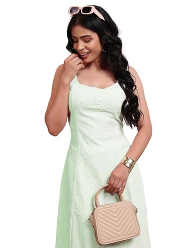 Leriya Fashion Women's Sleeveless A-Line Maxi Dress | Elegant Textured Floral Pattern | Square Neck Office, Special Occasion, Casual Dress