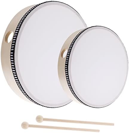 2 Pack Hand Drums Kids Percussion Preschool Wood Frame Drum with Wooden Drum Beater-10 Inch & 8 Inch