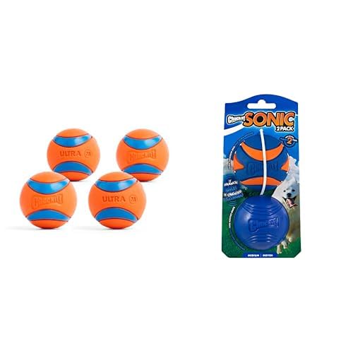 Chuckit Ultra Ball Sonic Ball Bundle - Medium 2 5-inch Diameter Dog Toys for 20-60 lbs Dogs -